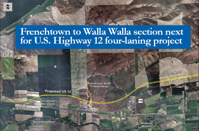 Frenchtown to Walla Walla section next for U.S. Highway 12 four-laning project - This Washington Department of Transportation illustration shows the planned route for Phase Six of the U.S. Highway 12 four-laning project.